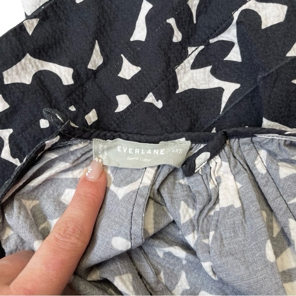 Everlane Black White Floral Seersucker Dress 3/4 Sleeve Pockets XXS - Picture 6 of 15